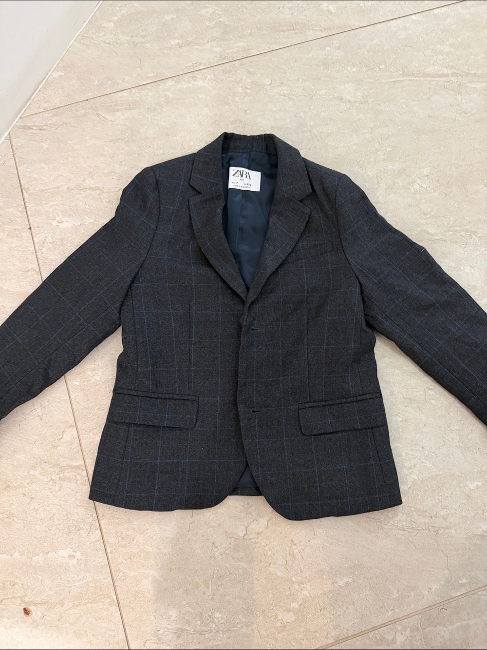 ZARA Boy’s Charcoal Windowpane Blazer - Charcoal